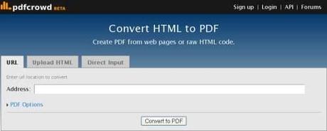 Converti pagine web in documenti PDF con PDFCrowd