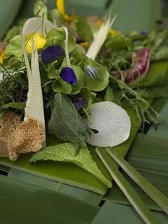 Insalata di bambù ai petali di achilea e falsi gamberoni