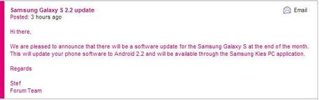 T-Mobile conferma Android 2.2 per Galaxy S in Settembre! d