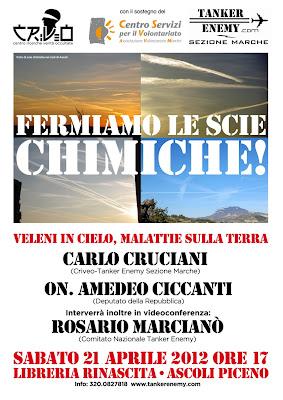 Iniziative sulle scie chimiche nelle Marche con conferenza ad Ascoli Piceno
