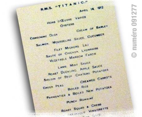 Menu di prima classe - RMS TItanic 1912