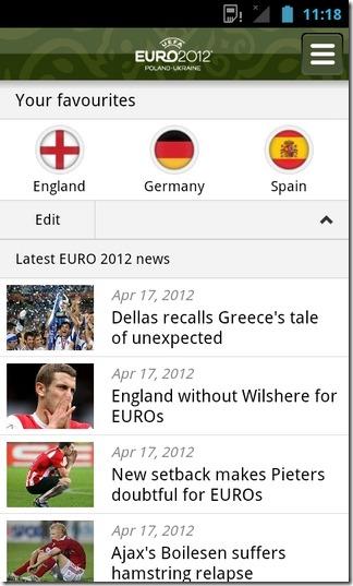 UEFA Euro 2012 Android Home Applicazione Ufficiale Euro 2012 per Android