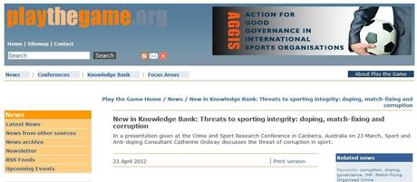 play the Game.org  Guest post: Threats to sporting integrity: doping, match fixing and corruption