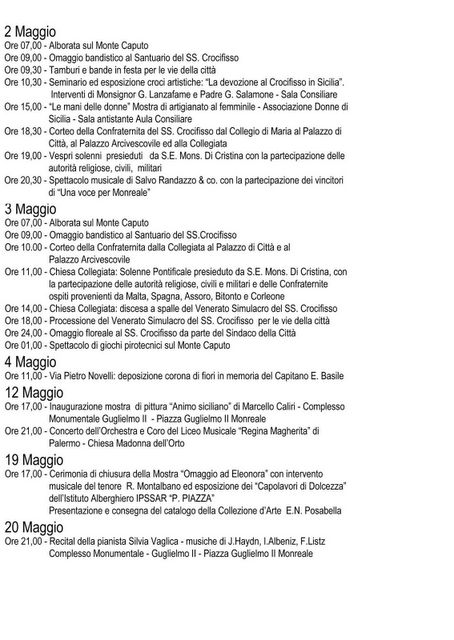 Festa del SS. Crocifisso di Monreale, 386° edizione, anno 2012. Programma dei festeggiamenti.