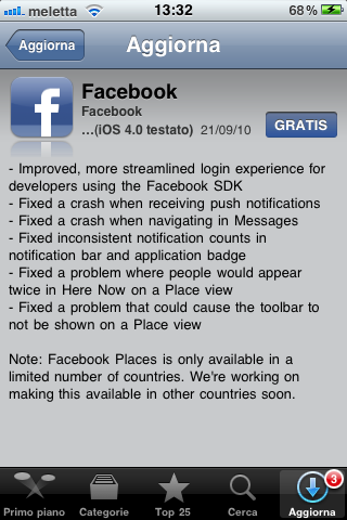 App Store: aggiornamento per Facebook (3.2.3)