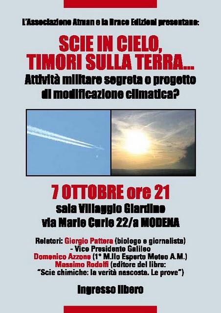 Modena: conferenza sulle scie chimiche il 7 ottobre ore 21