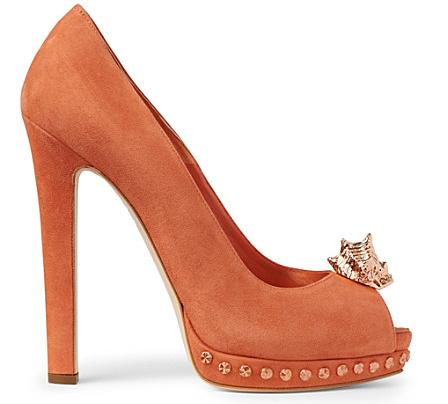 Coral + Suede + Shell + Skull: Alexander McQueen Peeptoes