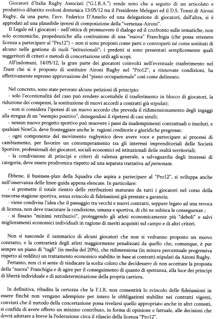 Comunicato GIRA Tagli agli Aironi: il comunicato dell’Associazione Giocatori (GIRA). E la conferma che i debiti ci sono