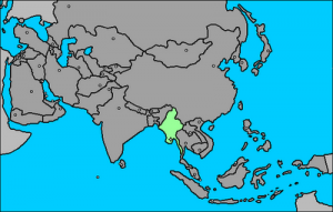 La Birmania evidenziata in verde