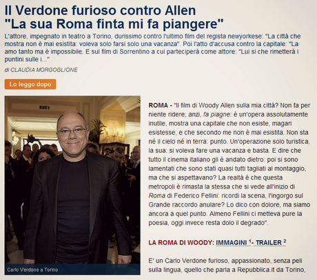 Carlo Verdone stronca Roma