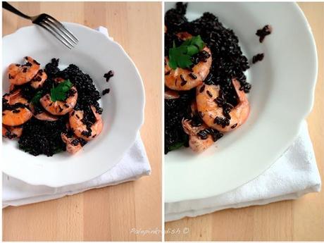 Venere nel piatto  e in prima linea: riso nero con gamberi e spumante.