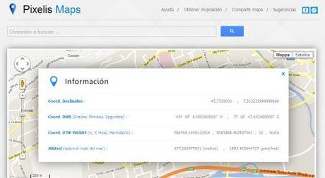 Pixelis Maps - applicazione web per ottenere le coordinate GPS di qualsiasi luogo