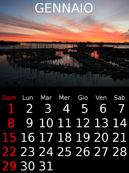 Il calendario realizzato con Gimp