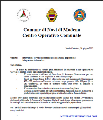 Terremoto in Emilia: rettifica dell'articolo di ieri