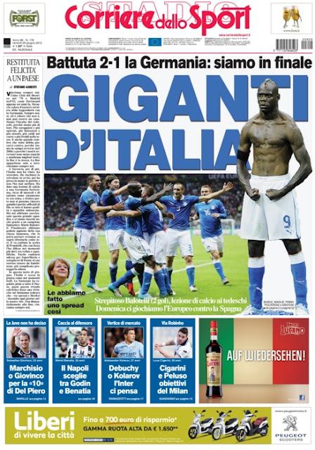 Italia in finale: prime pagine giornali italiani e tedeschi