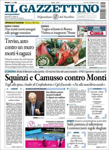 Prime pagine giornali: domenica 8 luglio 2012