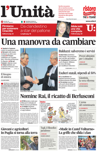 Prime pagine giornali: domenica 8 luglio 2012