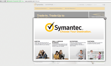 Il sito web Symantec.com protetto da un certificato SSL EV 