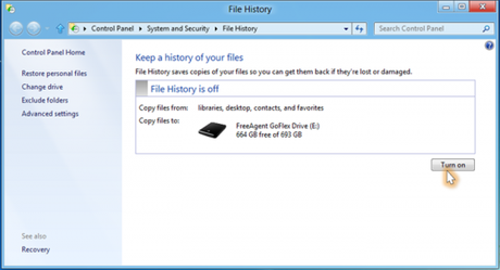 Hisotry of file nuova funzionalità di windows 8 che consente tramite la storia dei file un ripristino del file a una versione più vecchia history off file.png