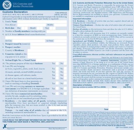 Viaggiare negli Stati Uniti: Modulo 6059B e controllo immigrazione