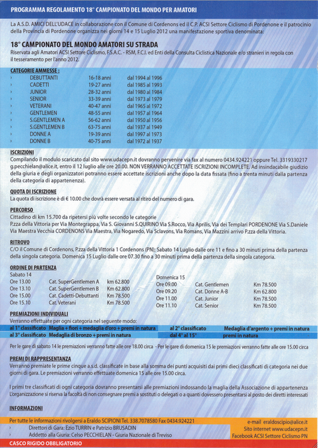 Campionato del Mondo Amatori Cordenons (Pn) Campionato del Mondo Amatori Cordenons (Pn)