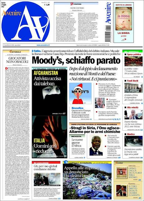 Prime pagine giornali: sabato 14 luglio 2012