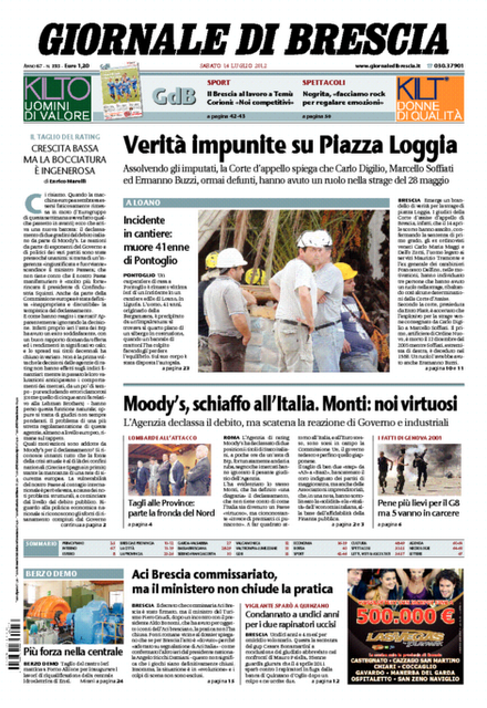 Prime pagine giornali: sabato 14 luglio 2012