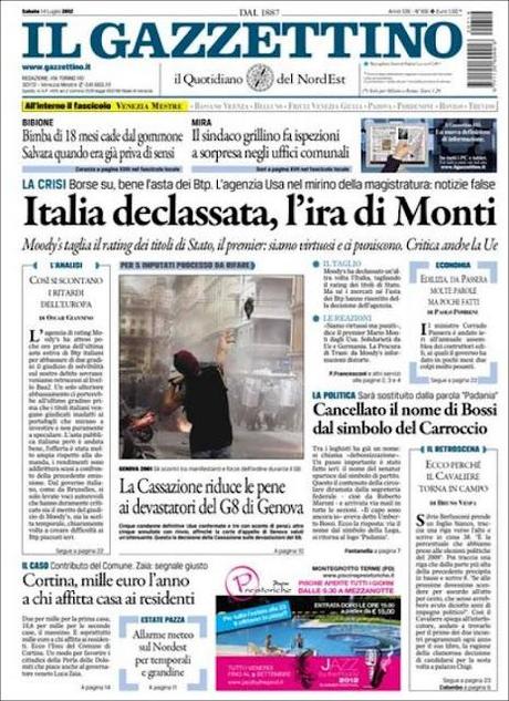 Prime pagine giornali: sabato 14 luglio 2012