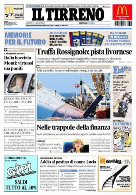 Prime pagine giornali: sabato 14 luglio 2012