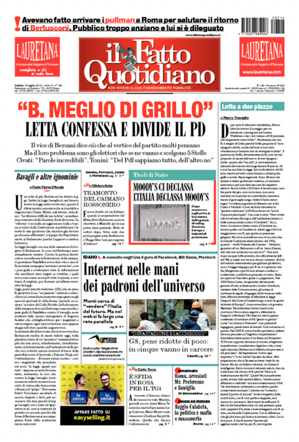 Prime pagine giornali: sabato 14 luglio 2012