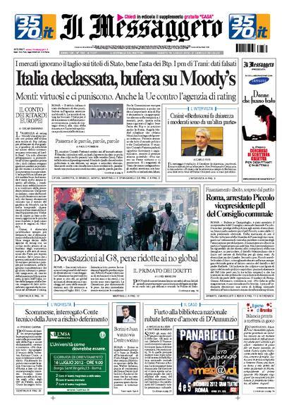 Prime pagine giornali: sabato 14 luglio 2012