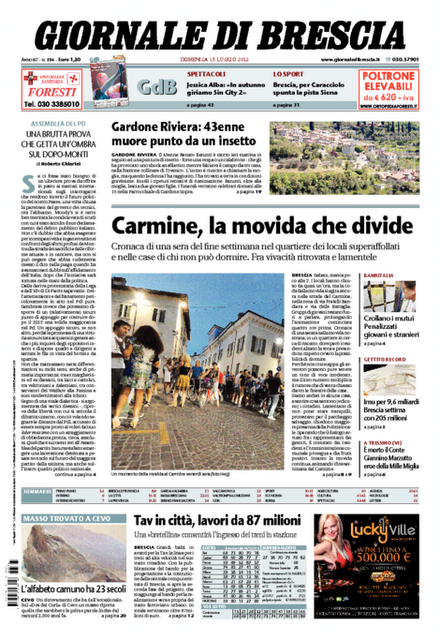 Prime pagine giornali: domenica 15 luglio 2012