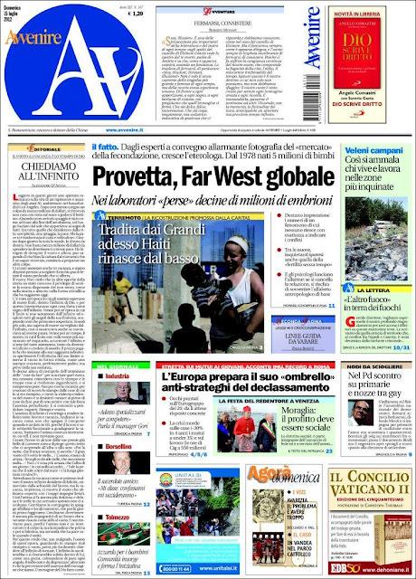 Prime pagine giornali: domenica 15 luglio 2012