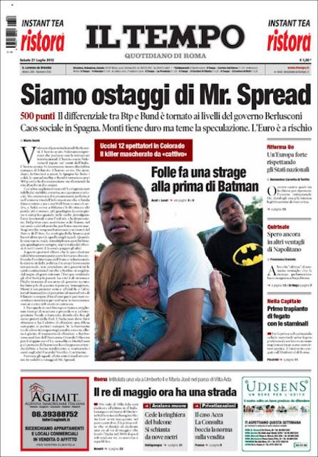 Prime pagine giornali: sabato 21 luglio 2012