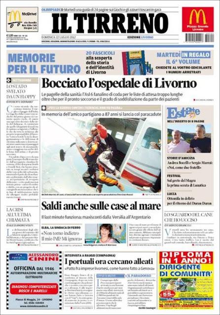 Prime pagine giornali: domenica 22 luglio 2012