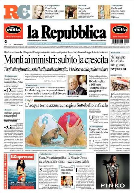 Prime pagine giornali: sabato 11 agosto 2012