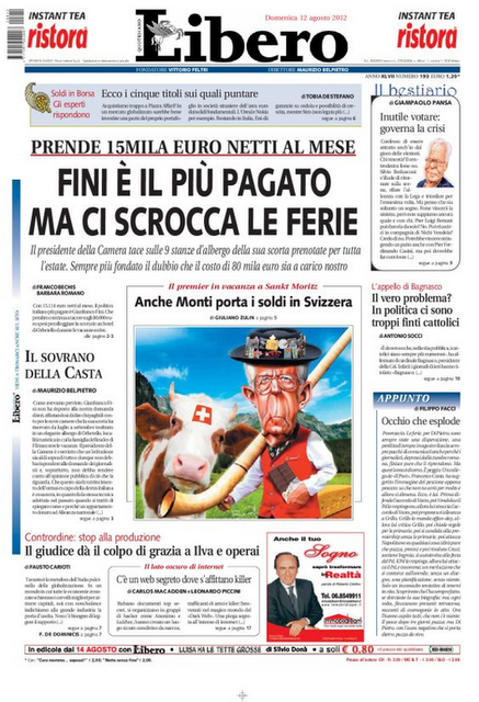 Prime pagine giornali: domenica 12 agosto 2012