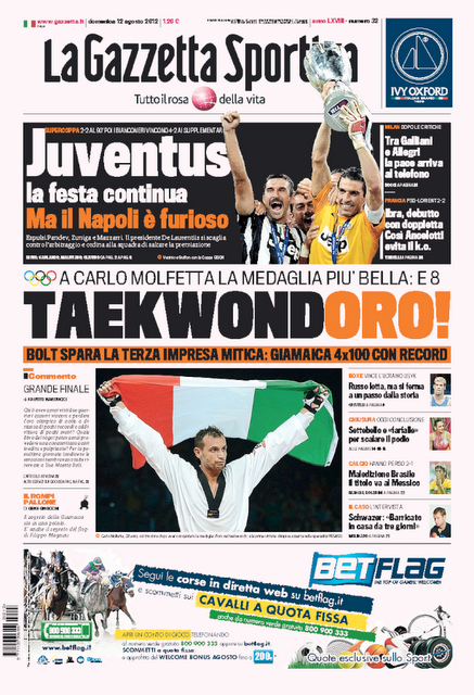 Prime pagine giornali: domenica 12 agosto 2012