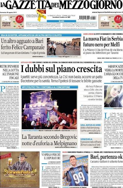 Prime pagine giornali: domenica 26 agosto 2012