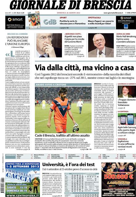 Prime pagine giornali: domenica 26 agosto 2012