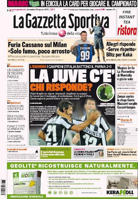 Prime pagine giornali: domenica 26 agosto 2012