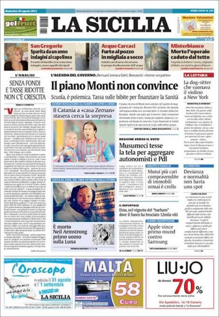 Prime pagine giornali: domenica 26 agosto 2012