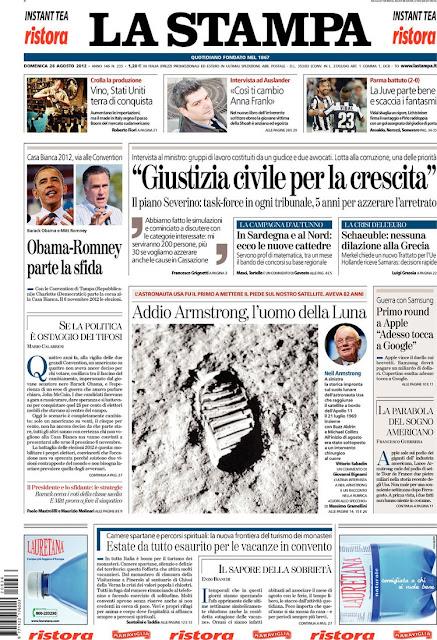 Prime pagine giornali: domenica 26 agosto 2012