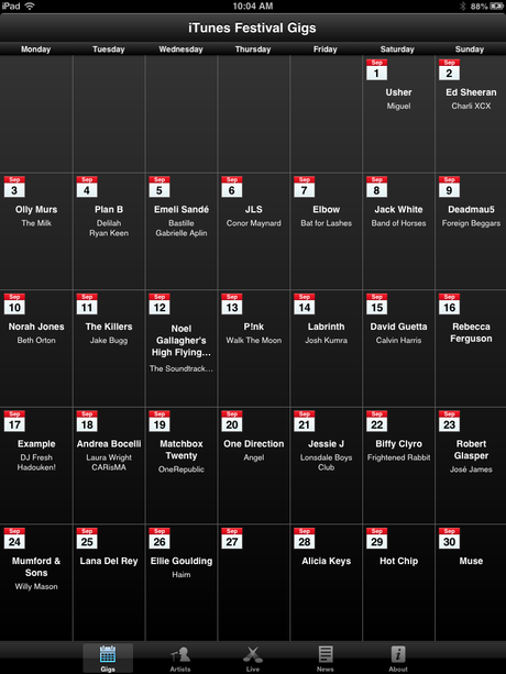 2012 iTunes Music Festival - Schedule