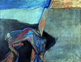 Attilio Forgioli, Cane sull'autostrada, 1962,olio su tela, 150x190 cm, Milano Arte Expo mostre e gallerie