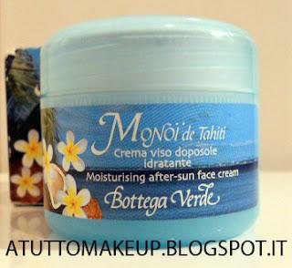 Bottega Verde - Monoi de Tahiti - Crema viso doposole idratante: Swatch e Review