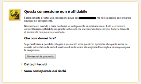 Esempio Di Certificato SSL Non Riconosciuto Su Mozilla Firefox
