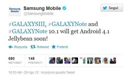 Confermato aggiornamento Samsung Jelly Bean 4.1 per Galaxy S3, Note e Note Tab 10.1