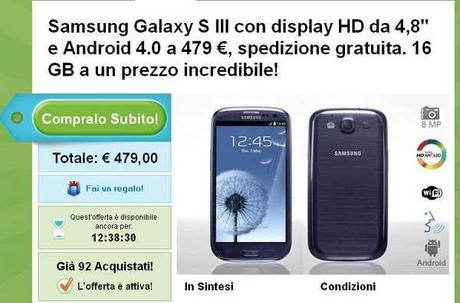 Sottocosto Samsung Galaxy S III prezzo 479 €, spedizione gratuita -16 GB a un prezzo incredibile!