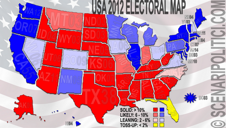 USA 2012:  Obama 303, Romney 206, Toss-Up 29